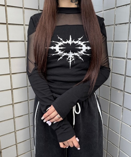 Figments(フィグメンツ)の「シアーサンダートップ(Tシャツ/カットソー・レディース・ホワイト/ブラック・FREE)」の6枚目の写真
