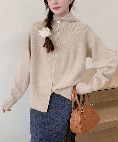 Miniministore（ミニミニストア）の「ダブルジップニットカーディガン 羽織 春（カーディガン/ボレロ・レディース・ライトブルー/アイボリー/ブラック/ライトグレー/ベージュ・FREE）」の5枚目の写真