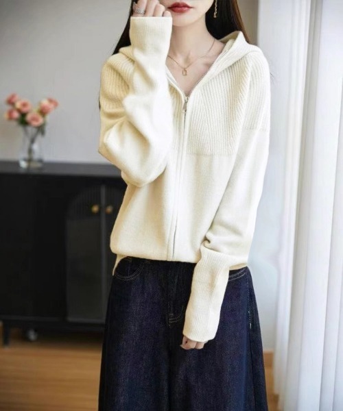 Miniministore（ミニミニストア）の「ダブルジップニットカーディガン 羽織 春（カーディガン/ボレロ・レディース・ライトブルー/アイボリー/ブラック/ライトグレー/ベージュ・FREE）」の2枚目の写真