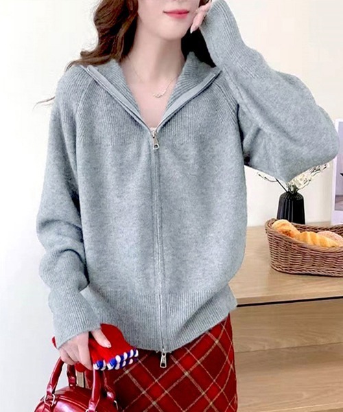 Miniministore（ミニミニストア）の「ダブルジップニットカーディガン 羽織 春（カーディガン/ボレロ・レディース・ライトブルー/アイボリー/ブラック/ライトグレー/ベージュ・FREE）」の8枚目の写真
