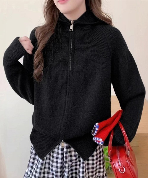 Miniministore（ミニミニストア）の「ダブルジップニットカーディガン 羽織 春（カーディガン/ボレロ・レディース・ライトブルー/アイボリー/ブラック/ライトグレー/ベージュ・FREE）」の10枚目の写真