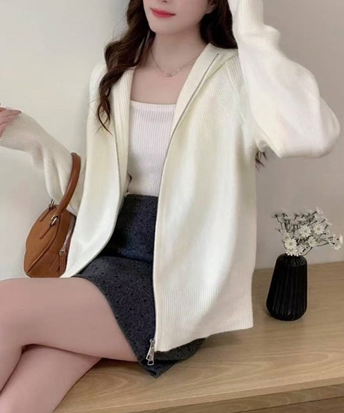 Miniministore（ミニミニストア）の「ダブルジップニットカーディガン 羽織 春（カーディガン/ボレロ・レディース・ライトブルー/アイボリー/ブラック/ライトグレー/ベージュ・FREE）」の12枚目の写真