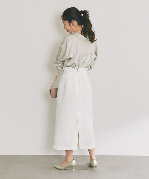 La boutique BonBon（ラブティックボンボン）の「【程よいフェミニン】ウエストフリルナロースカート（スカート・レディース・ホワイト/ピンク/サックスブルー・36/38）」の9枚目の写真