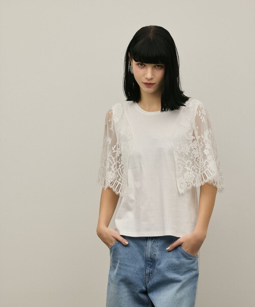 Diagram(ダイアグラム)の「レースフレアカットトップ(Tシャツ/カットソー・レディース・ホワイト/ブラック・36)」の9枚目の写真