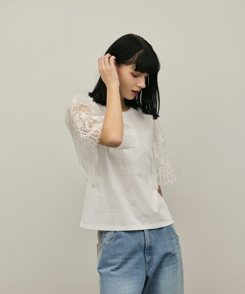 Diagram(ダイアグラム)の「レースフレアカットトップ(Tシャツ/カットソー・レディース・ホワイト/ブラック・36)」の10枚目の写真