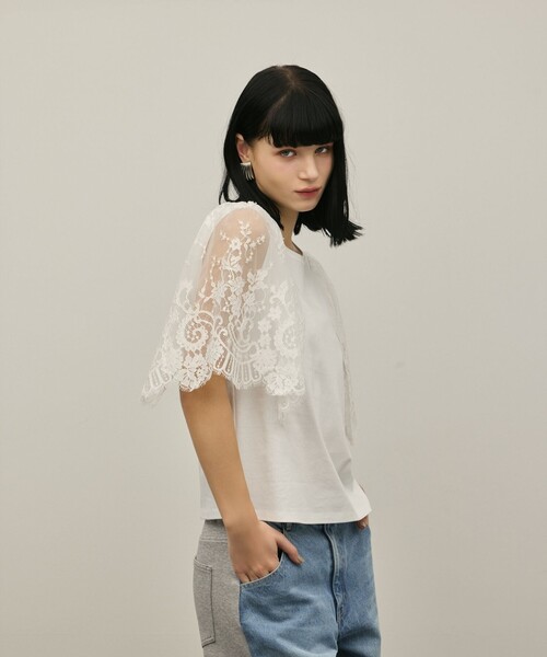 Diagram(ダイアグラム)の「レースフレアカットトップ(Tシャツ/カットソー・レディース・ホワイト/ブラック・36)」の13枚目の写真