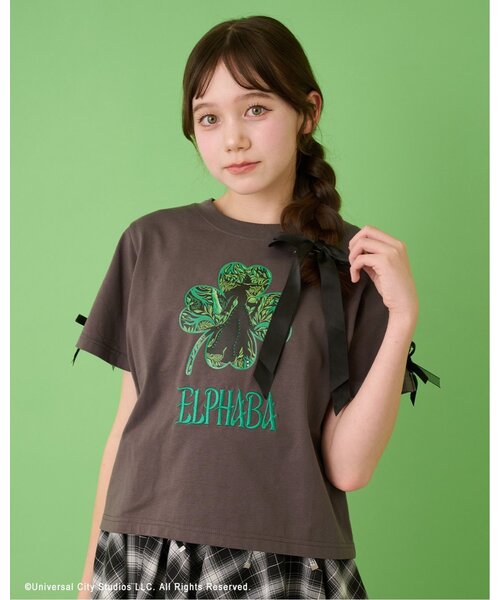 mezzo piano Junior(メゾピアノジュニア)の「【WICKED】レースアップリボンアソートTシャツ(Tシャツ/カットソー・キッズ・ピンク/エメラルド/チャコール・M:150cm/S:140cm/L:160cm)」の2枚目の写真