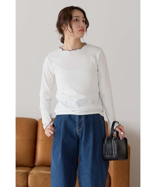HEART MARKET(ハートマーケット)の「衿フリル針抜きリブロンTee(Tシャツ/カットソー・レディース・ホワイト/ナチュラル/ホワイト系/ブラック/ブラック系/チャコール/ミント・LL/LARGE/MEDIUM)」の2枚目の写真