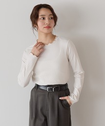 衿フリル針抜きリブロンTee