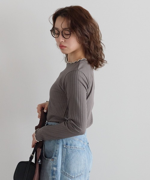 HEART MARKET(ハートマーケット)の「衿フリル針抜きリブロンTee(Tシャツ/カットソー・レディース・ホワイト/ナチュラル/ホワイト系/ブラック/ブラック系/チャコール/ミント・LL/LARGE/MEDIUM)」の9枚目の写真