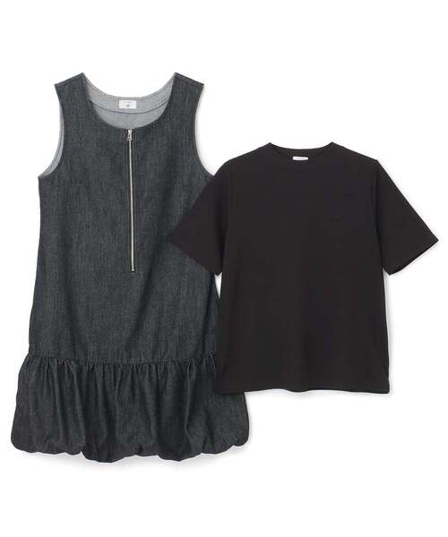 pom ponette junior（ポンポネットジュニア）の「【AMI】【接触冷感】デニムバルーンジャンスカインナーセット（ワンピース・キッズ・ブラック・M:150cm/L:160cm）」の3枚目の写真