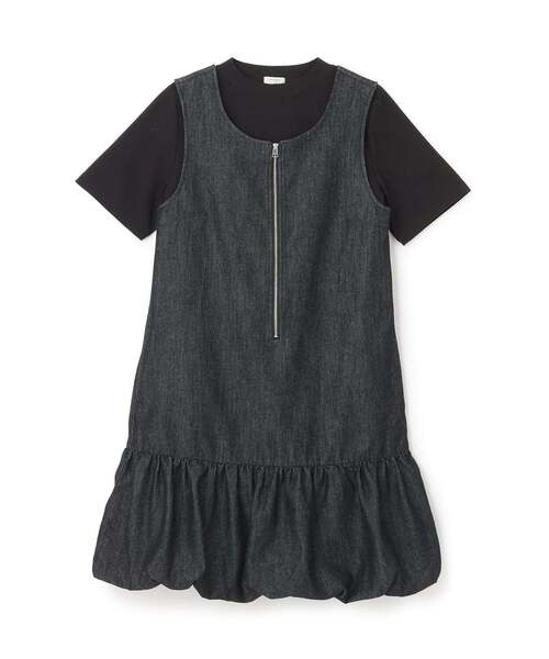 pom ponette junior（ポンポネットジュニア）の「【AMI】【接触冷感】デニムバルーンジャンスカインナーセット（ワンピース・キッズ・ブラック・M:150cm/L:160cm）」の11枚目の写真