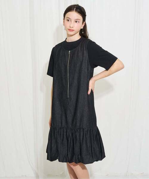 pom ponette junior（ポンポネットジュニア）の「【AMI】【接触冷感】デニムバルーンジャンスカインナーセット（ワンピース・キッズ・ブラック・M:150cm/L:160cm）」の16枚目の写真
