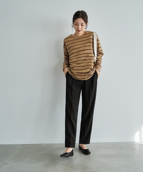 STYLE DELI（スタイルデリ）の「表面質感立体ラインボーダーTシャツ（Tシャツ/カットソー・レディース・ベージュ/ホワイト・FREE）」の9枚目の写真