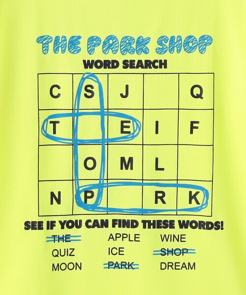 THE PARK SHOP(ザパークショップ)の「THE PARK SHOP:115~145cm /WORD SEARCH Tシャツ(Tシャツ/カットソー・キッズ・イエロー/ブルー・135/115/145/125)」の3枚目の写真