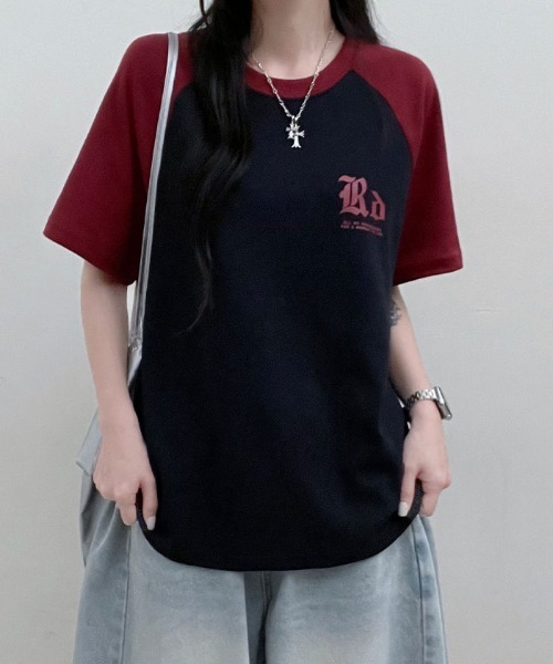 Emilie(エミリー)の「配色ラグラン半袖Tシャツ(Tシャツ/カットソー・レディース・ネイビー/ライトグレー/オートミール・FREE)」の18枚目の写真