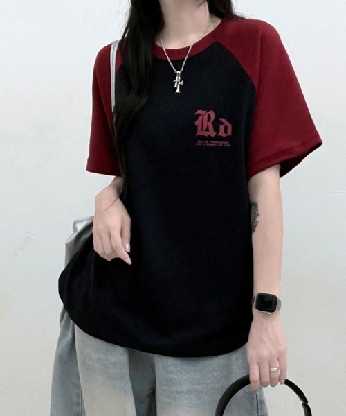 Emilie(エミリー)の「配色ラグラン半袖Tシャツ(Tシャツ/カットソー・レディース・ネイビー/ライトグレー/オートミール・FREE)」の19枚目の写真