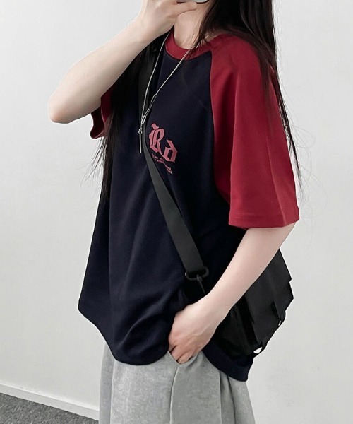 Emilie(エミリー)の「配色ラグラン半袖Tシャツ(Tシャツ/カットソー・レディース・ネイビー/ライトグレー/オートミール・FREE)」の20枚目の写真