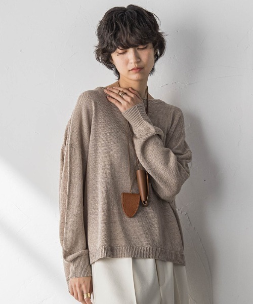 MAYSON GREY(メイソングレイ)の「ペーパーブレンドルーズニットプルオーバー(ニット/セーター・レディース・キャメル/チャコールグレー/ライトグレー・M)」の1枚目の写真