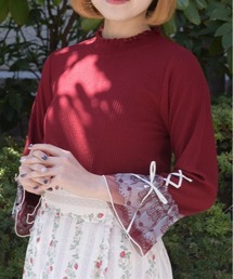 ローズレース テレコ 七分袖 カットソー Honeys（ハニーズ） トップス Tシャツ 7分袖Tシャツ カットソー UV