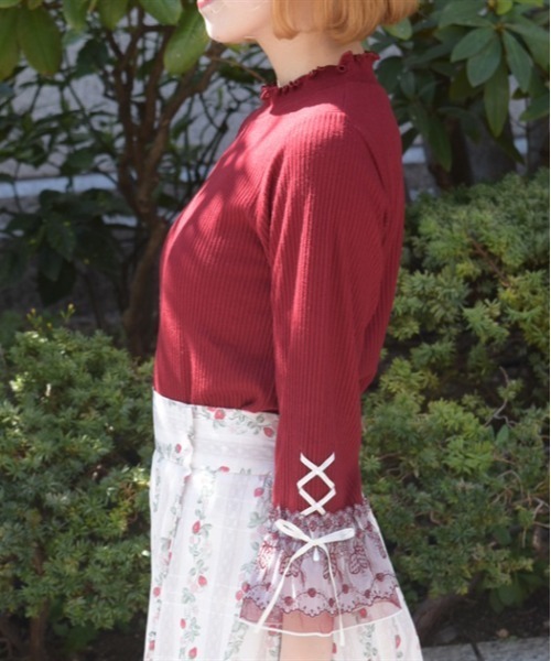 axes femme(アクシーズファム)の「苺チュールレース七分袖PO(Tシャツ/カットソー・レディース・キナリ/レッド/ブラック・FREE)」の5枚目の写真