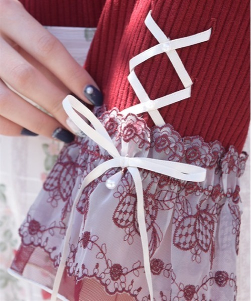 axes femme(アクシーズファム)の「苺チュールレース七分袖PO(Tシャツ/カットソー・レディース・キナリ/レッド/ブラック・FREE)」の7枚目の写真