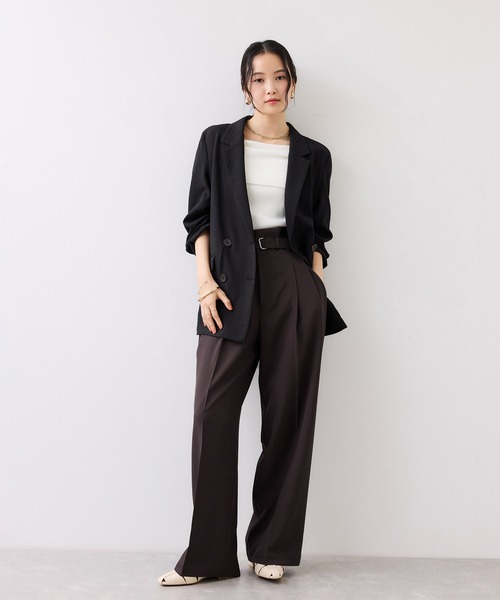 VIS（ビス）の「ベルトディティールタックワイドパンツ/イージーケア・接触冷感（その他パンツ・レディース・チャコールグレー/サックスブルー/ダークブラウン・SS/S/M）」の4枚目の写真