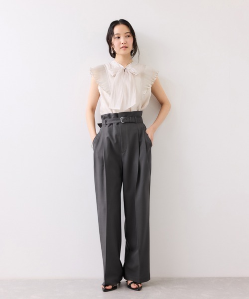 VIS（ビス）の「ベルトディティールタックワイドパンツ/イージーケア・接触冷感（その他パンツ・レディース・チャコールグレー/サックスブルー/ダークブラウン・SS/S/M）」の20枚目の写真