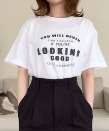 モノクロ英字プリント半袖Tシャツ