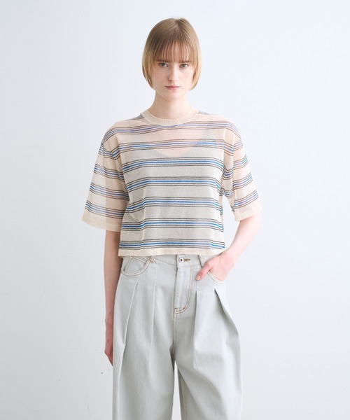three dots(スリードッツ)の「アロア シアー Tシャツ(Tシャツ/カットソー・レディース・ベージュ系その他/パープル系その他/ベージュ系その他2/パープル/ネイビー/ブルー系その他・SMALL)」の2枚目の写真