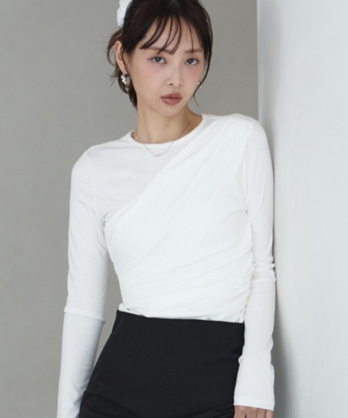 セール】ドレープデザインロングスリーブトップス（Tシャツ/カットソー