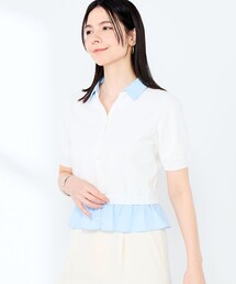 NOLLEY’S Sophi | 《手洗い可能/セットアップ対応》布帛襟取り外し可裾布帛半袖カーディガン(カーディガン/ボレロ)