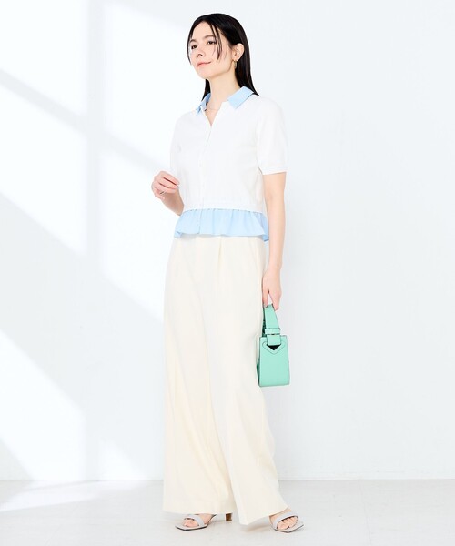 NOLLEY’S Sophi（ノーリーズソフィ）の「《手洗い可能/セットアップ対応》布帛襟取り外し可裾布帛半袖カーディガン（カーディガン/ボレロ・レディース・ダークネイビー/オフホワイト・38）」の21枚目の写真