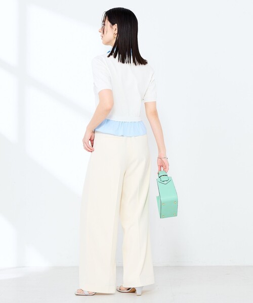 NOLLEY’S Sophi(ノーリーズソフィ)の「《手洗い可能/セットアップ対応》布帛襟取り外し可裾布帛半袖カーディガン(カーディガン/ボレロ・レディース・ダークネイビー/オフホワイト・38)」の9枚目の写真