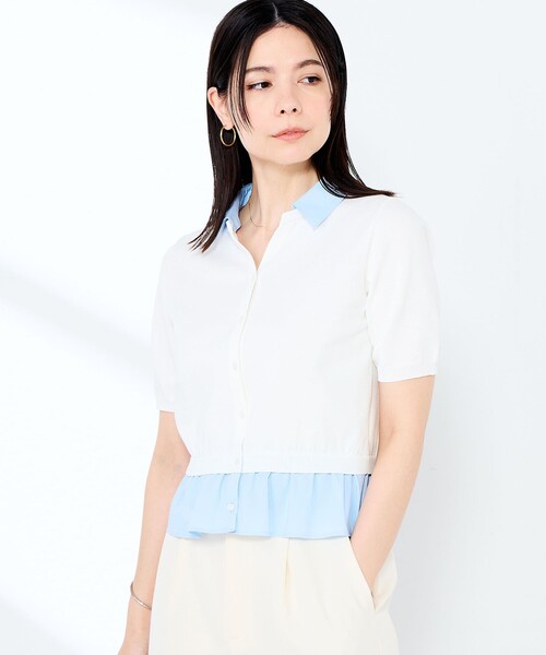 NOLLEY’S Sophi(ノーリーズソフィ)の「《手洗い可能/セットアップ対応》布帛襟取り外し可裾布帛半袖カーディガン(カーディガン/ボレロ・レディース・ダークネイビー/オフホワイト・38)」の10枚目の写真