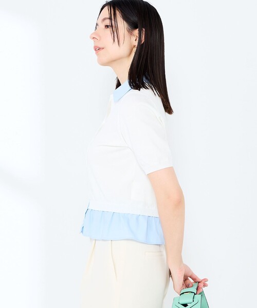 NOLLEY’S Sophi(ノーリーズソフィ)の「《手洗い可能/セットアップ対応》布帛襟取り外し可裾布帛半袖カーディガン(カーディガン/ボレロ・レディース・ダークネイビー/オフホワイト・38)」の11枚目の写真