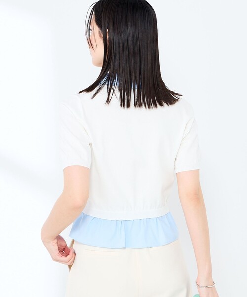 NOLLEY’S Sophi(ノーリーズソフィ)の「《手洗い可能/セットアップ対応》布帛襟取り外し可裾布帛半袖カーディガン(カーディガン/ボレロ・レディース・ダークネイビー/オフホワイト・38)」の12枚目の写真