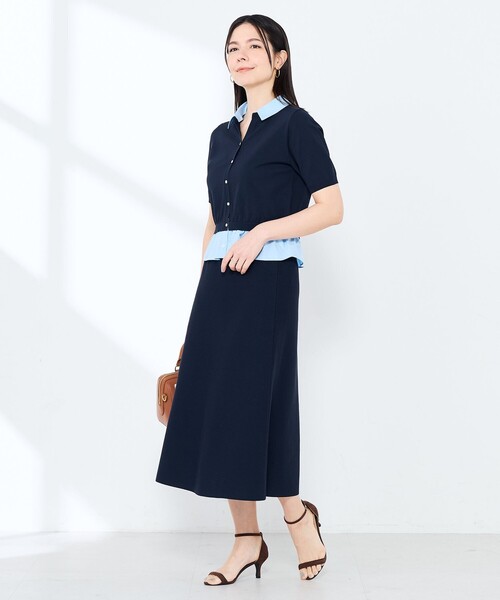 NOLLEY’S Sophi（ノーリーズソフィ）の「《手洗い可能/セットアップ対応》布帛襟取り外し可裾布帛半袖カーディガン（カーディガン/ボレロ・レディース・ダークネイビー/オフホワイト・38）」の3枚目の写真