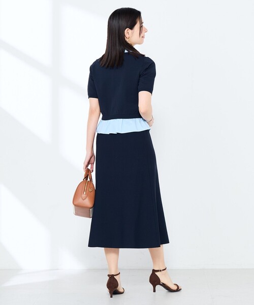 NOLLEY’S Sophi（ノーリーズソフィ）の「《手洗い可能/セットアップ対応》布帛襟取り外し可裾布帛半袖カーディガン（カーディガン/ボレロ・レディース・ダークネイビー/オフホワイト・38）」の4枚目の写真