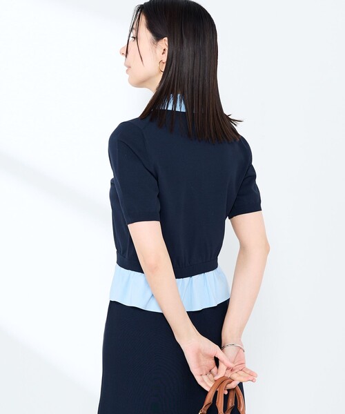 NOLLEY’S Sophi（ノーリーズソフィ）の「《手洗い可能/セットアップ対応》布帛襟取り外し可裾布帛半袖カーディガン（カーディガン/ボレロ・レディース・ダークネイビー/オフホワイト・38）」の6枚目の写真