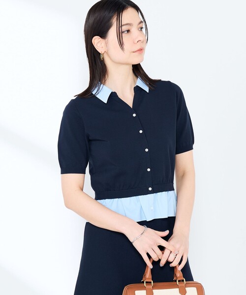 NOLLEY’S Sophi（ノーリーズソフィ）の「《手洗い可能/セットアップ対応》布帛襟取り外し可裾布帛半袖カーディガン（カーディガン/ボレロ・レディース・ダークネイビー/オフホワイト・38）」の8枚目の写真