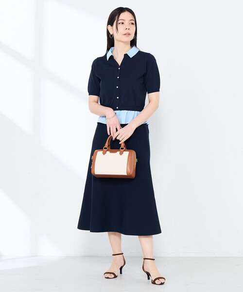 NOLLEY’S Sophi（ノーリーズソフィ）の「《手洗い可能/セットアップ対応》布帛襟取り外し可裾布帛半袖カーディガン（カーディガン/ボレロ・レディース・ダークネイビー/オフホワイト・38）」の9枚目の写真