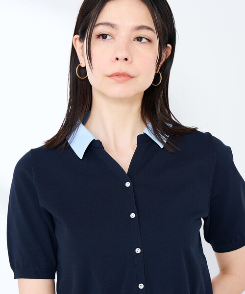 NOLLEY’S Sophi（ノーリーズソフィ）の「《手洗い可能/セットアップ対応》布帛襟取り外し可裾布帛半袖カーディガン（カーディガン/ボレロ・レディース・ダークネイビー/オフホワイト・38）」の11枚目の写真