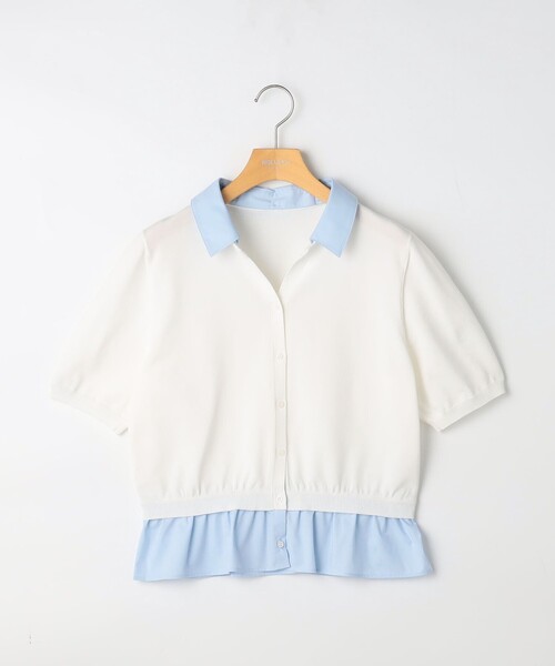 NOLLEY’S Sophi（ノーリーズソフィ）の「《手洗い可能/セットアップ対応》布帛襟取り外し可裾布帛半袖カーディガン（カーディガン/ボレロ・レディース・ダークネイビー/オフホワイト・38）」の13枚目の写真