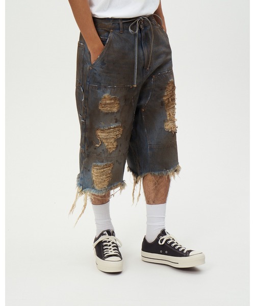 DISCOVERED(ディスカバード)の「DOUBLE KNEE DENIM SHORTS(デニムパンツ・メンズ・ブラック/インディゴブルー・LARGE/SMALL)」の2枚目の写真