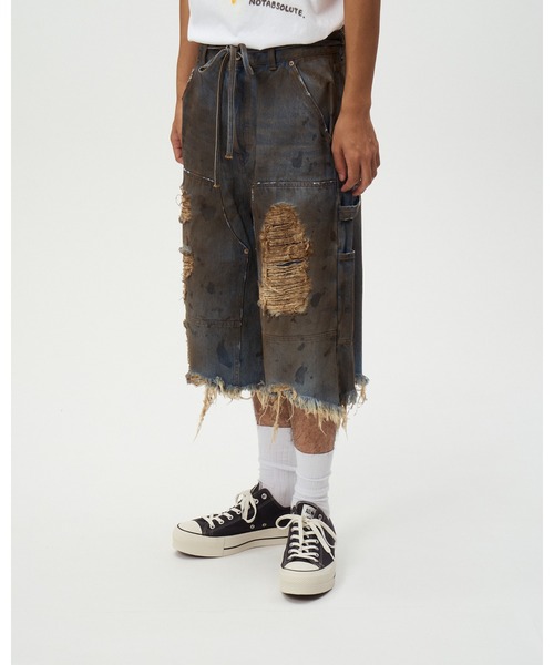 DISCOVERED(ディスカバード)の「DOUBLE KNEE DENIM SHORTS(デニムパンツ・メンズ・ブラック/インディゴブルー・LARGE/SMALL)」の6枚目の写真
