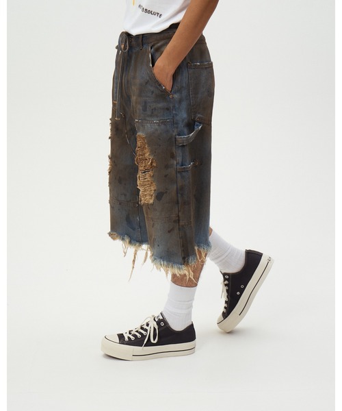 DISCOVERED(ディスカバード)の「DOUBLE KNEE DENIM SHORTS(デニムパンツ・メンズ・ブラック/インディゴブルー・LARGE/SMALL)」の7枚目の写真