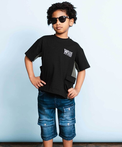 WASK(ワスク)の「【接触冷感】メッシュ切替 ビッグシルエットTシャツ(Tシャツ/カットソー・キッズ・グレー/ブラック・150cm/140cm/160cm)」の8枚目の写真