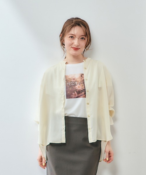 12Twelve Agenda（トゥエルブ　アジェンダ）の「バンドカラーシアーシャツ（シャツ/ブラウス・レディース・ベージュ/ミント/チャコールグレー・M）」の5枚目の写真