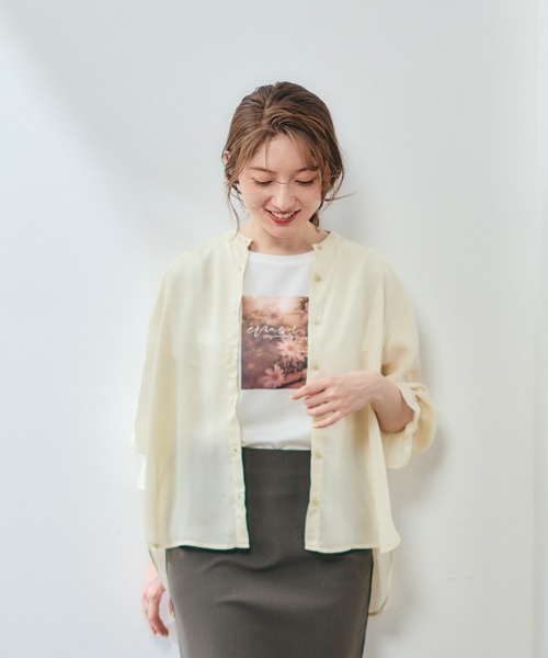 12Twelve Agenda（トゥエルブ　アジェンダ）の「バンドカラーシアーシャツ（シャツ/ブラウス・レディース・ベージュ/ミント/チャコールグレー・M）」の10枚目の写真